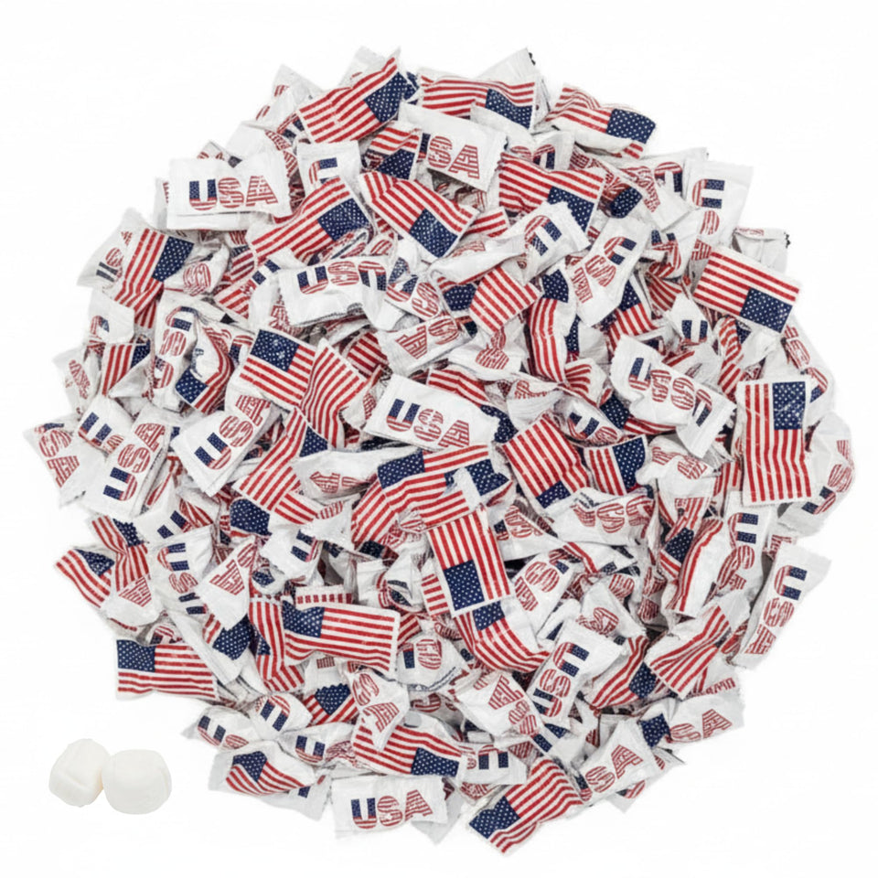 Tree Treasures USA Flag Buttermints wrapped for a patriotic display at your event.