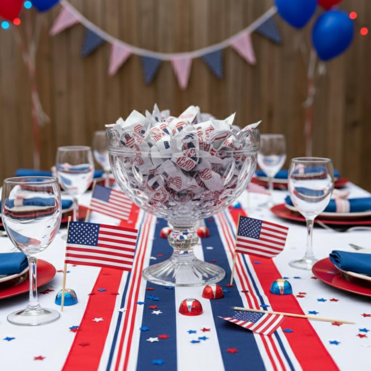 Tree Treasures USA flag buttermints packaging closeup highlights festive wrappers.