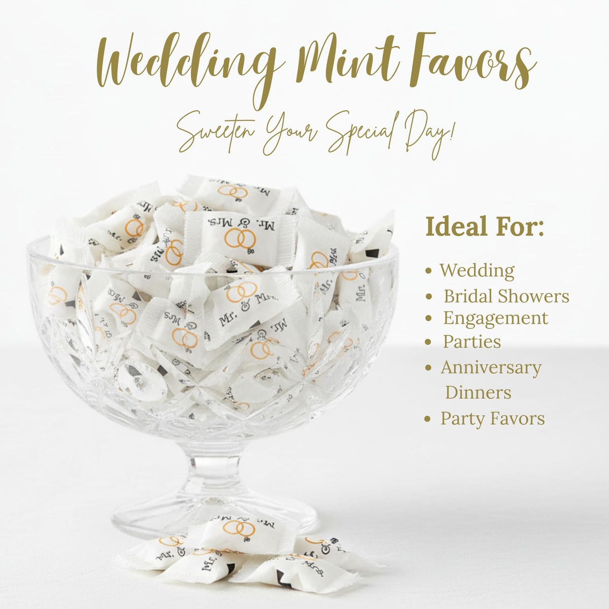 Tree Treasures wrapped mints with classy designs for wedding decor