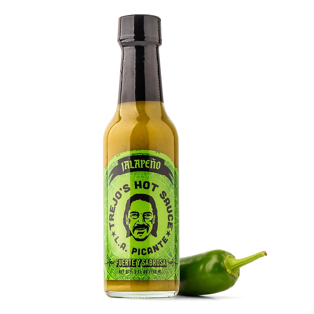 Trejo's Jalapeño Hot Sauce bottle with lime and honey, great for tacos.