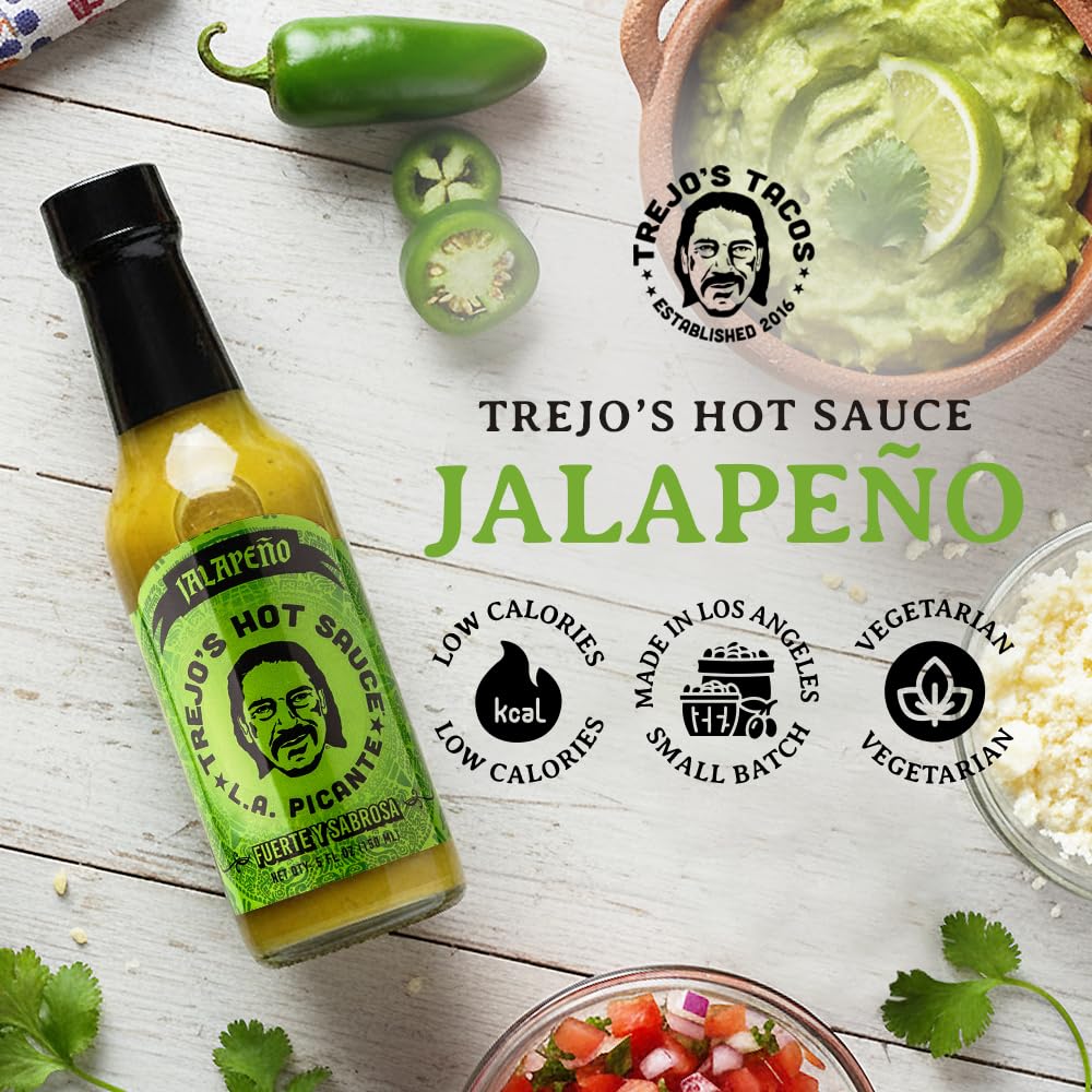 Trejo's Jalapeño Hot Sauce glass bottle with honey drizzle.