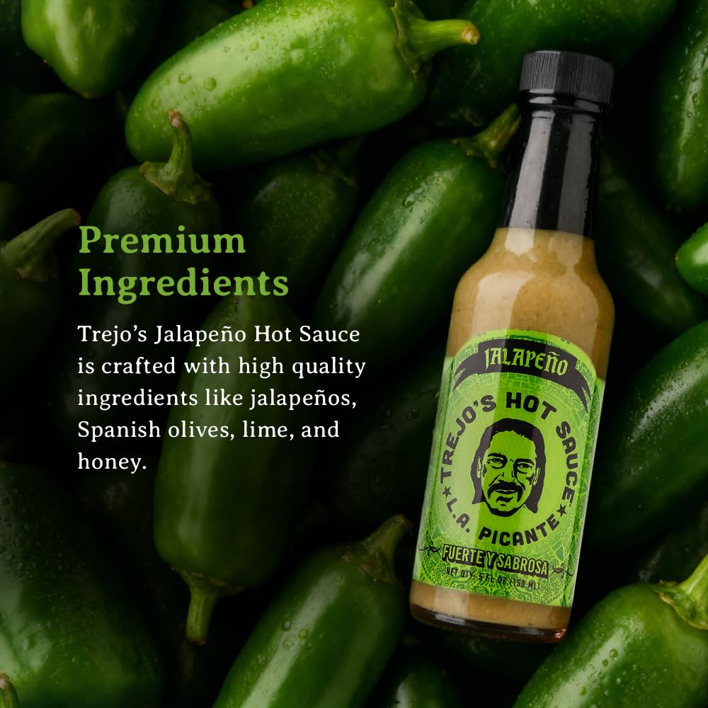 Trejo's Jalapeño sauce on tacos highlights mild heat.