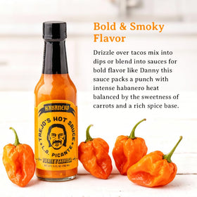 Trejo's Habanero Hot Sauce bottle on a grill scene