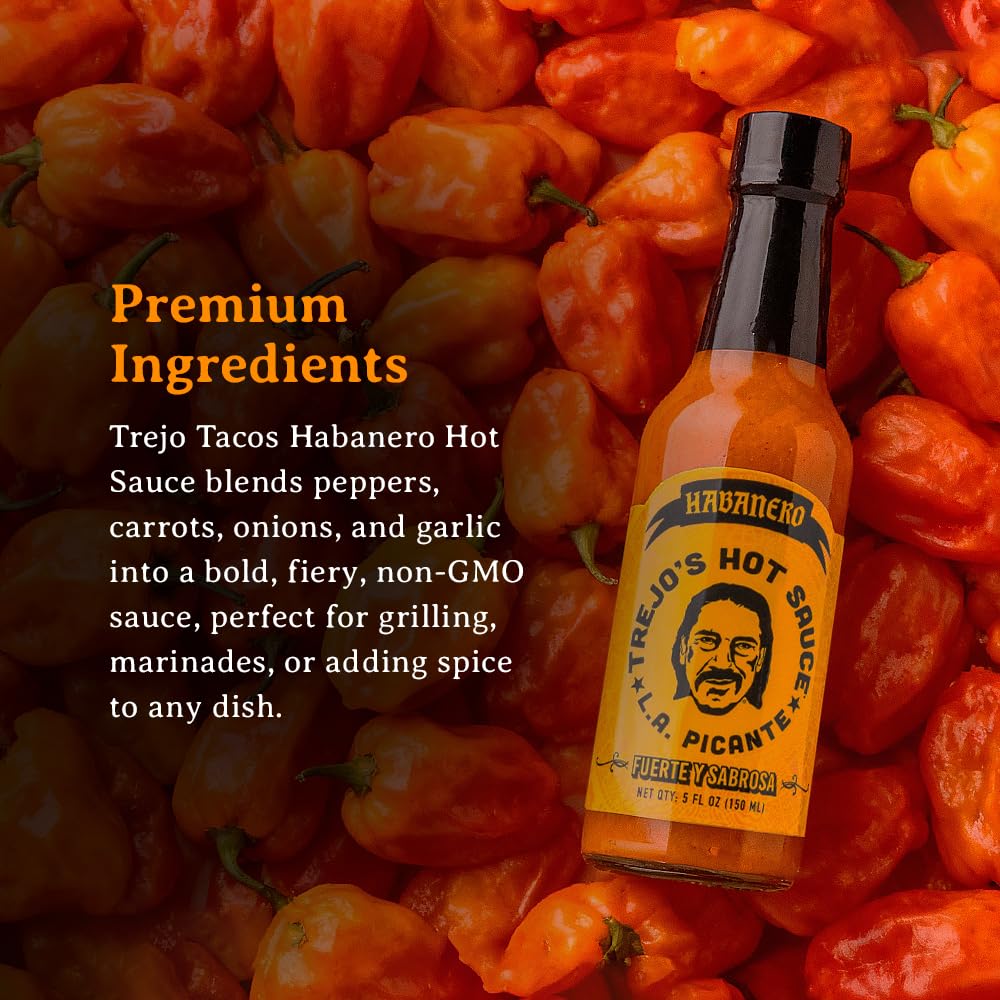 Trejo's Habanero Hot Sauce on a grilled meat dish
