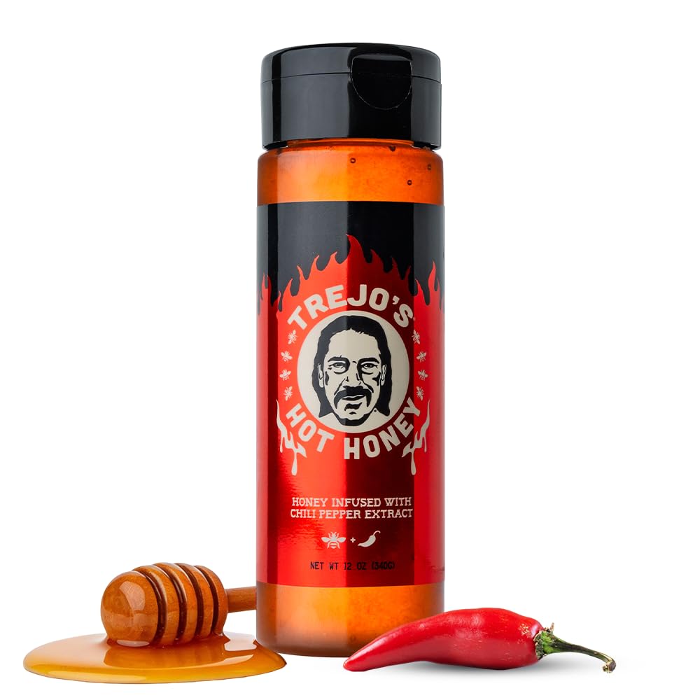 Trejo's Tacos Hot Honey bottle closeup for a sweet-spicy pour