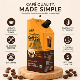 Trelish Coffee Concentrate bottle with shelf-stable label for travel.