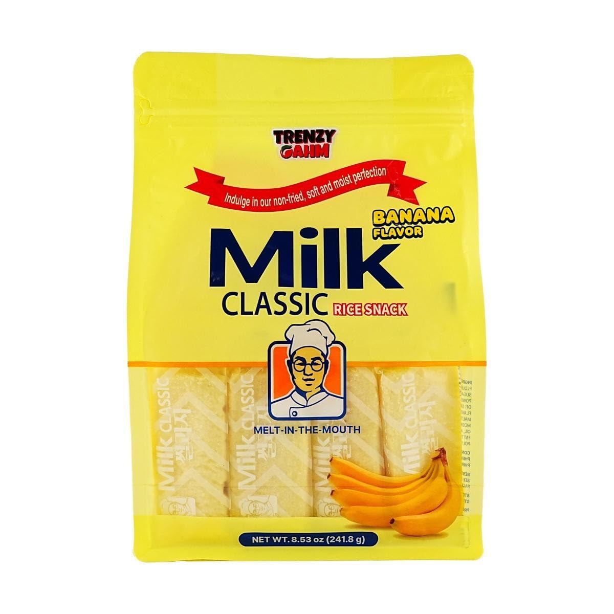 TRENZY GAHM Rice Crackers front package, classic milk flavor, perfect for sharing on the go.