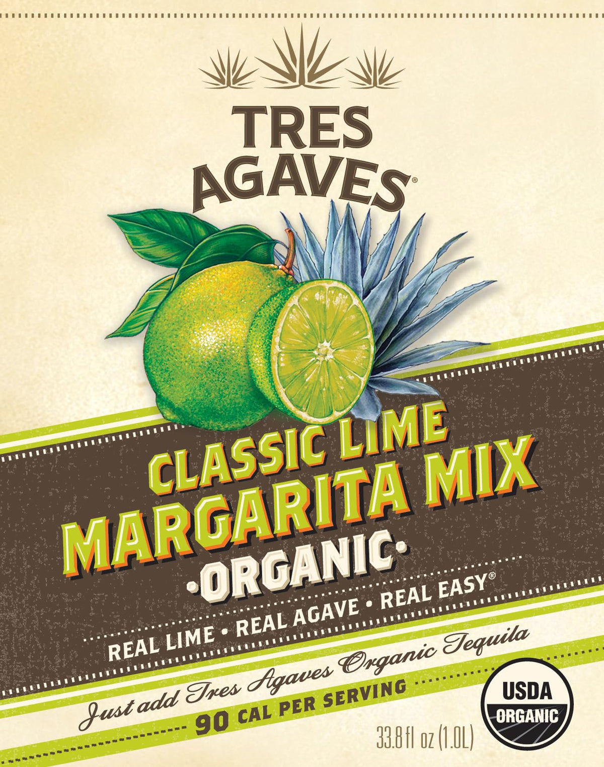 Margarita glass with salted rim and Tres Agaves mix.