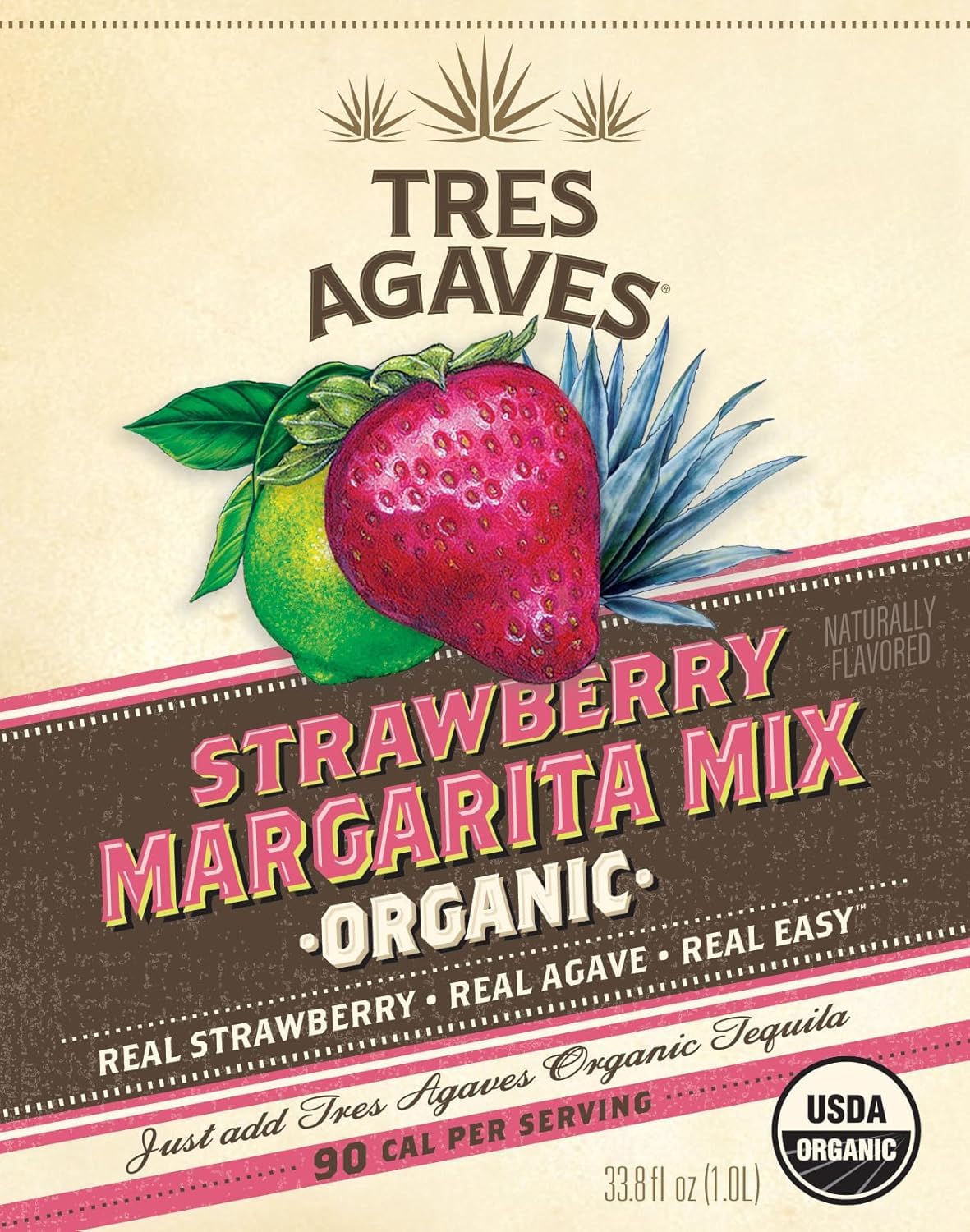 Tres Agaves mixer in glass with strawberry daiquiri for refreshing summer sips.