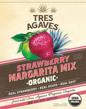 Tres Agaves mixer in glass with strawberry daiquiri for refreshing summer sips.