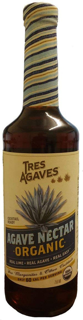 Tres Agaves Organic Agave Nectar bottle being poured for a balanced cocktail.