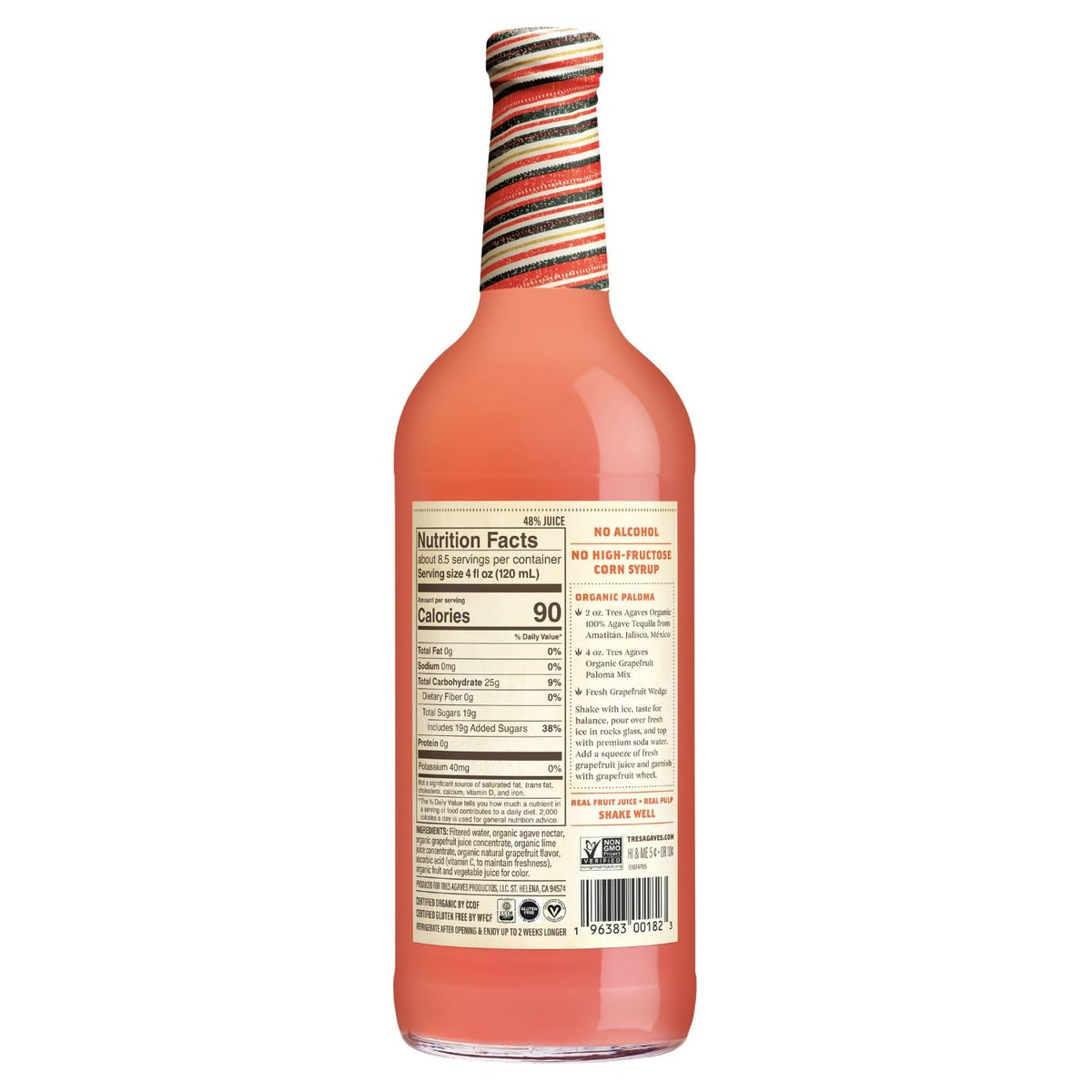 Tres Agaves Organic Grapefruit Juice closeup highlights real fruit flavor for vibrant drinks.