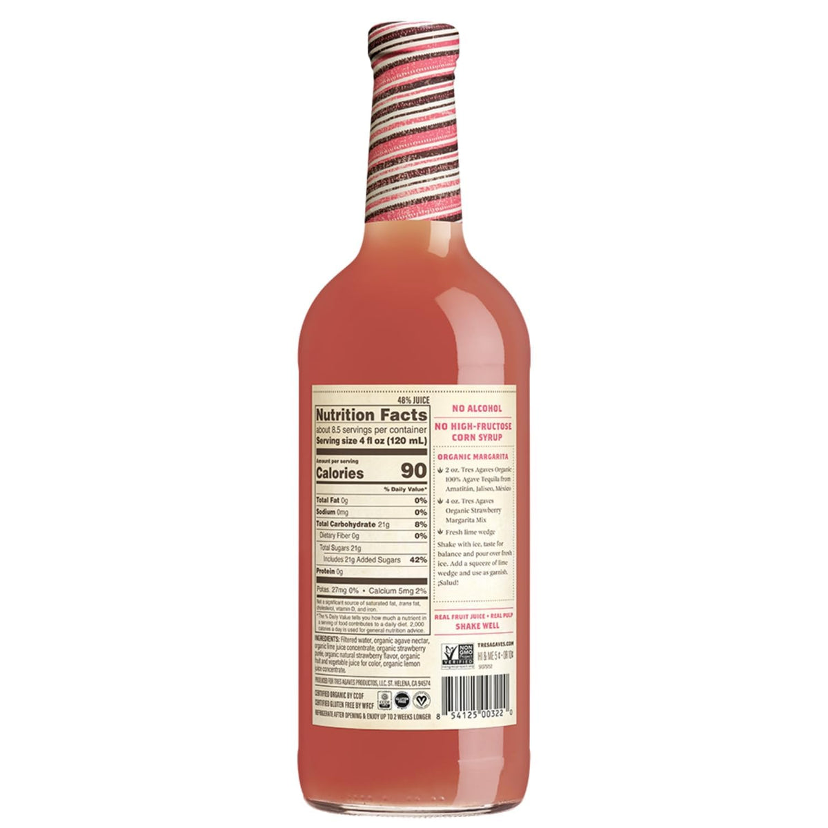Tres Agaves real strawberry purée close-up highlighting vibrant fruit flavor.