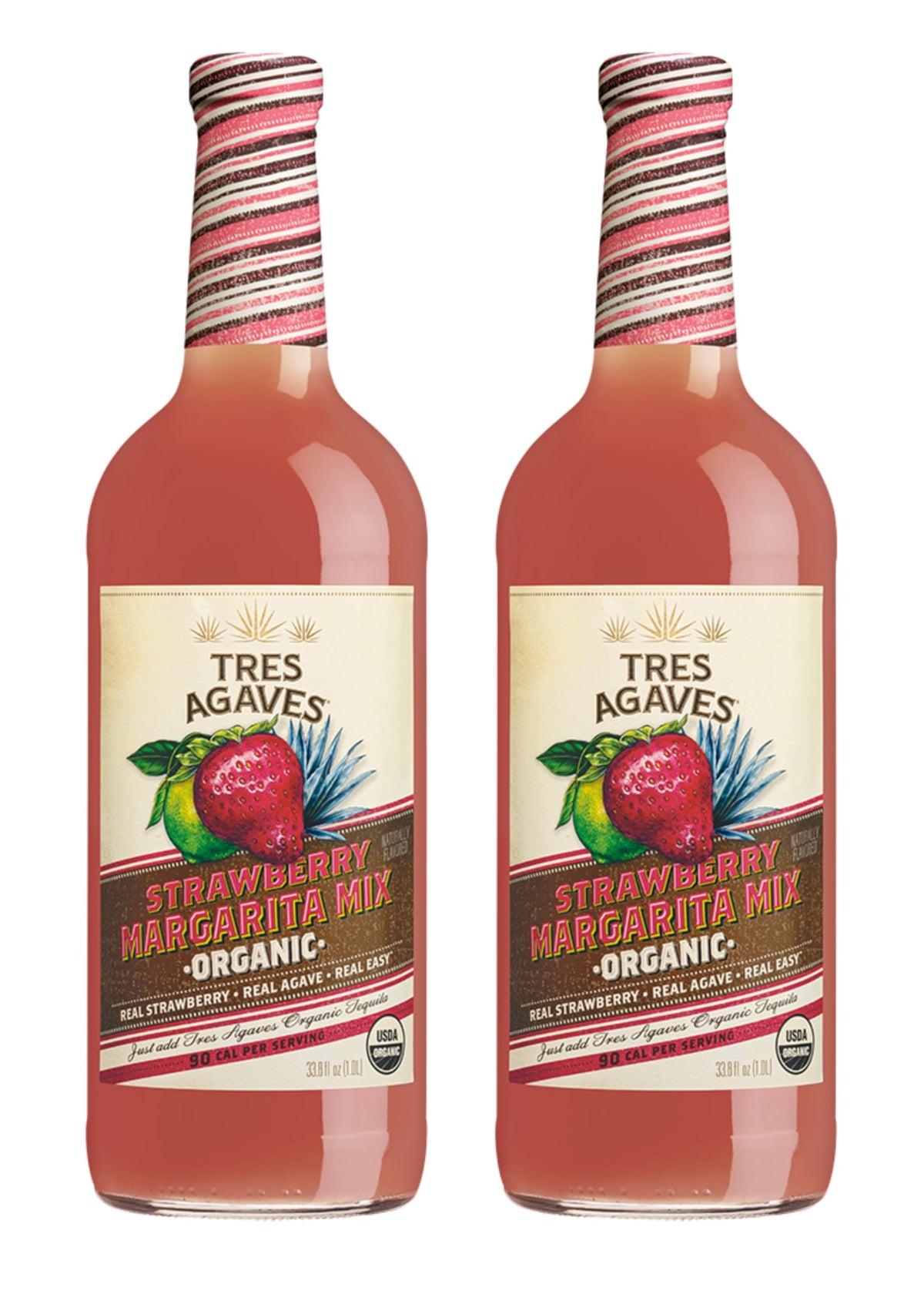 Tres Agaves Strawberry Margarita mixer bottle 750ml for authentic at-home cocktails.