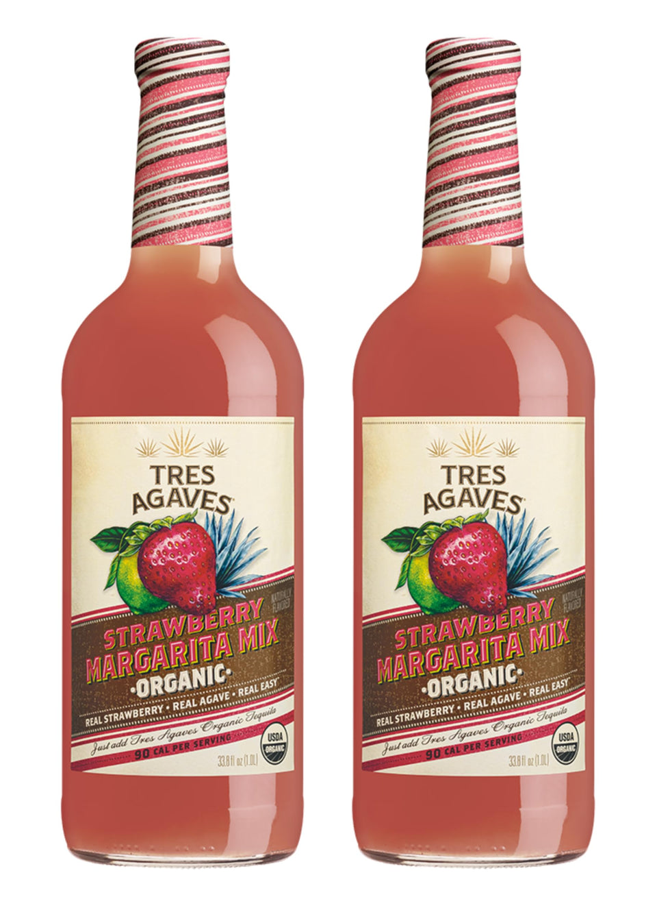 Tres Agaves Strawberry Margarita mixer bottle 750ml for authentic at-home cocktails.