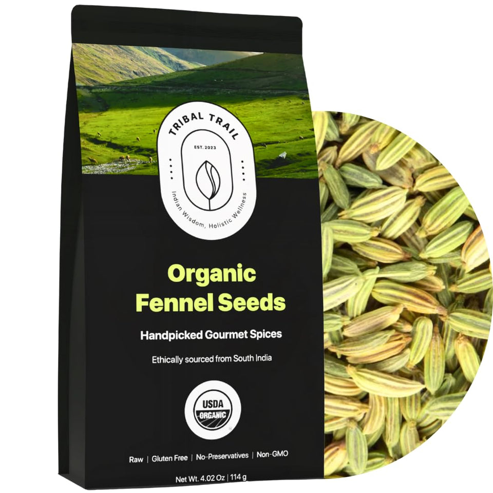 Tribal Trail fennel seeds organic front shows purity for everyday cooking.