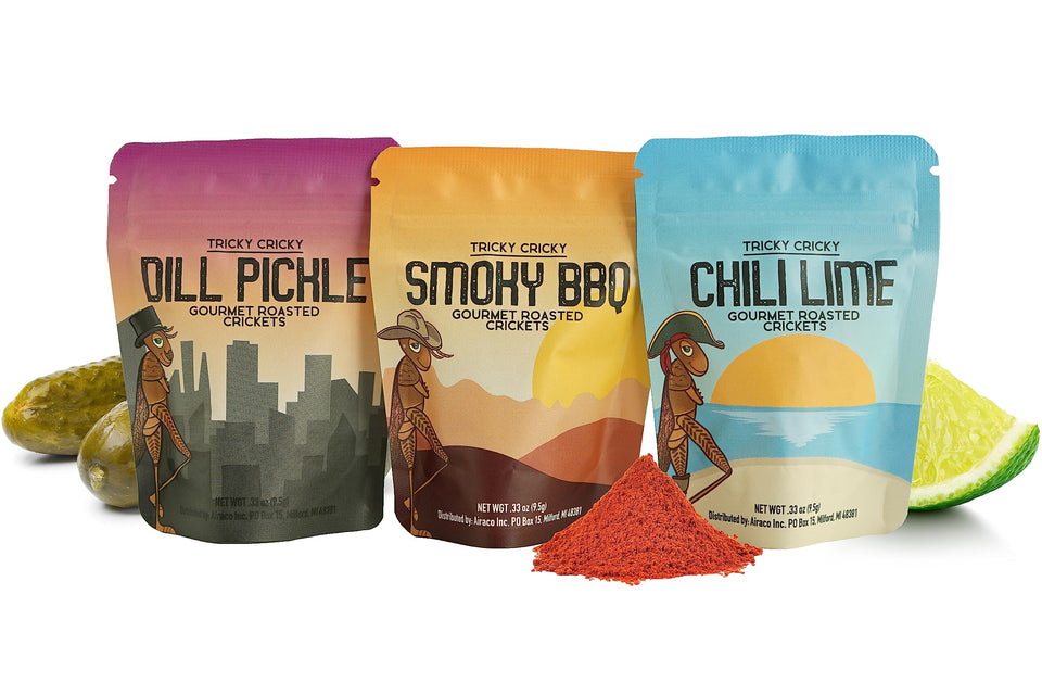 Tricky Cricky variety edible crickets bag offers a protein-packed snack for active adults.