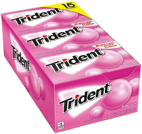 Trident sugar-free bubble gum outer pack, great for sharing and on-the-go freshness.