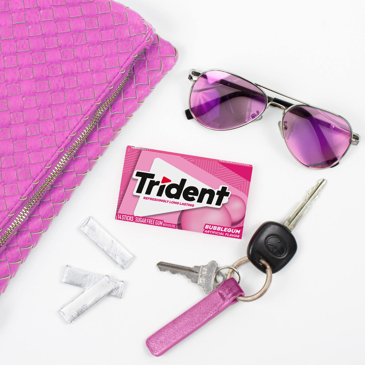 Trident Bubblegum Sugar Free Gum travel-friendly case in a bag for easy refreshment