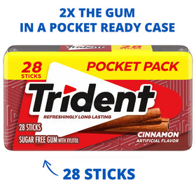 Trident Cinnamon Sugar Free Gum pocket pack ideal for on-the-go freshness.