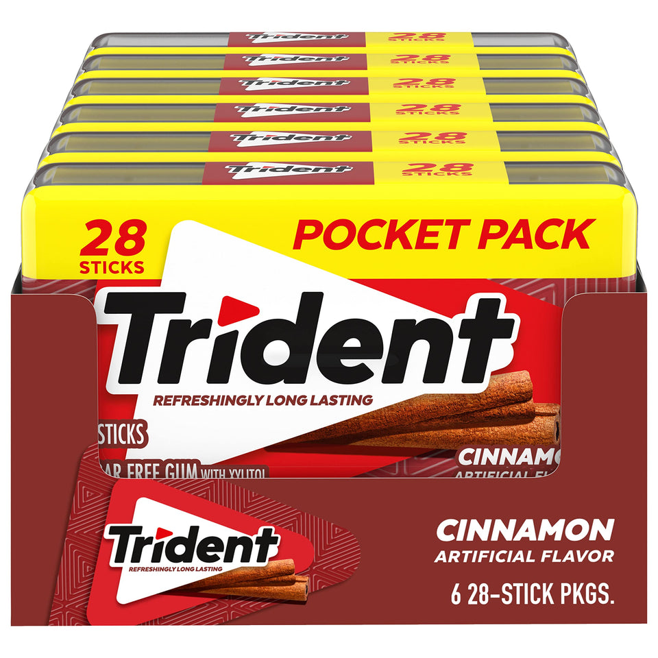 Trident Cinnamon Sugar Free Gum six-pack keeps breath fresh and convenient.