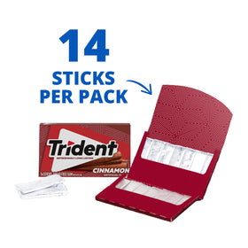Trident Cinnamon Sugar Free Gum stick highlights a single minty stick for breath refresh.