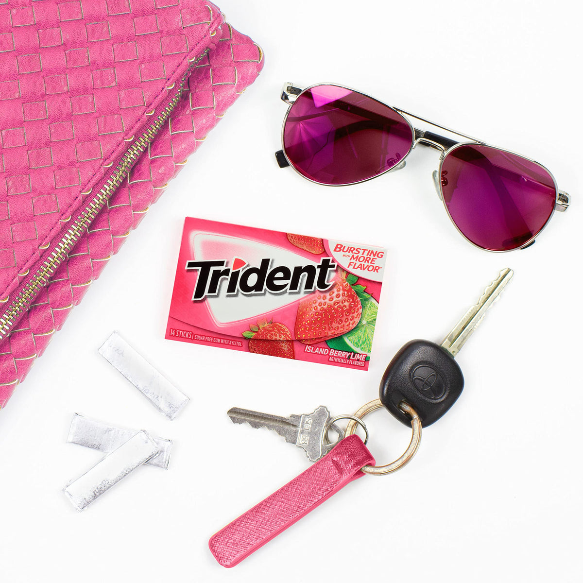 Trident Island Berry Lime sugar-free gum foil wrapper keeps individual sticks fresh.