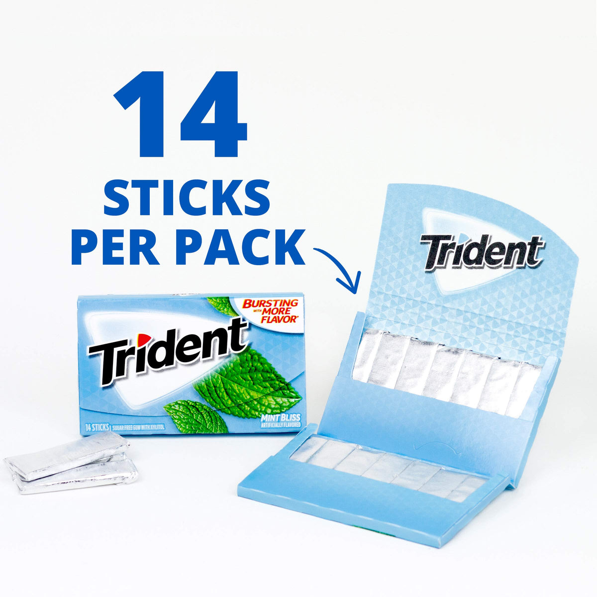Close-up of mint sticks from Trident Mint Bliss delivering long-lasting flavor.