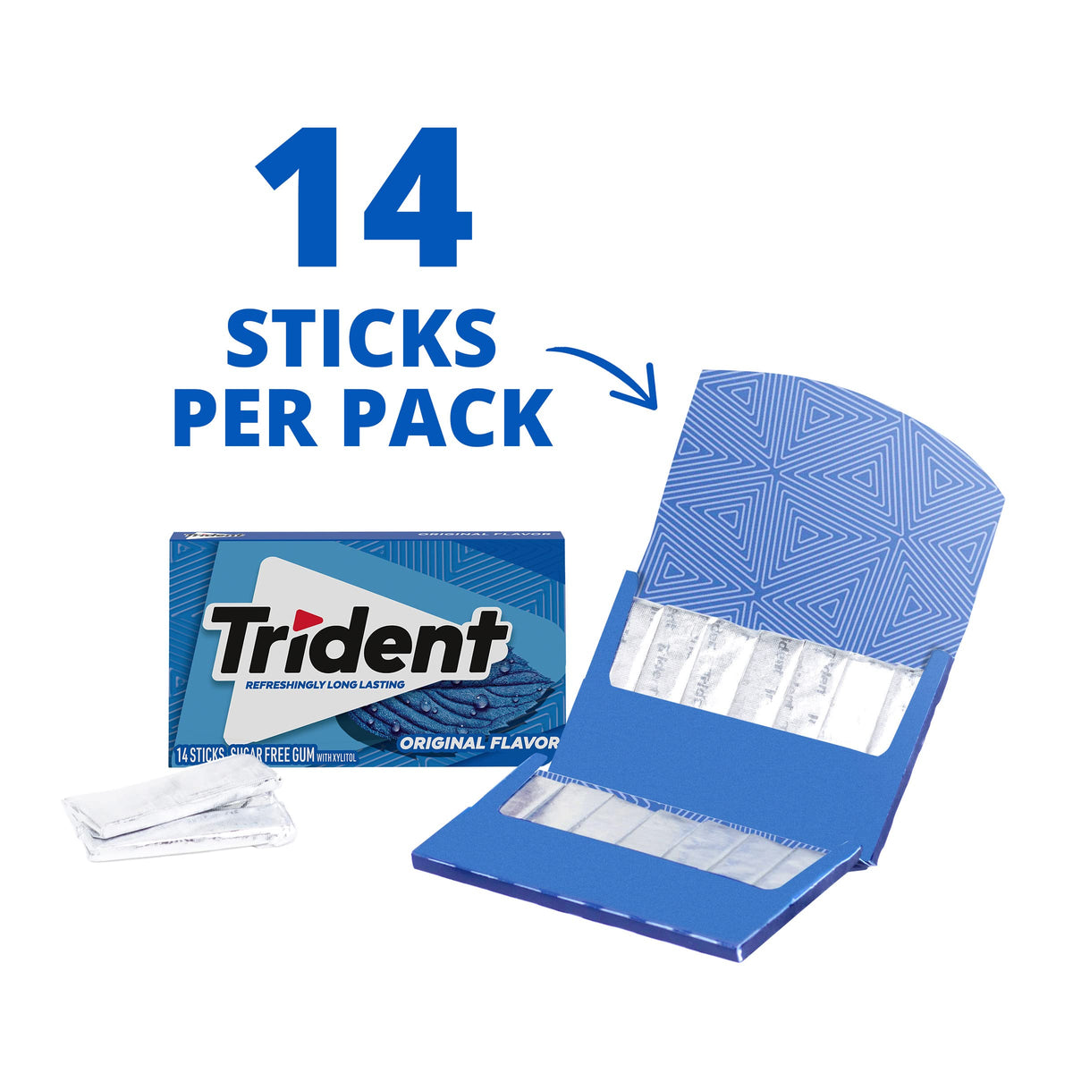 Close-up of Trident Original Gum for minty fresh breath after meals.