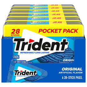 Trident Original pocket pack front shows 28 pieces for on-the-go freshness.
