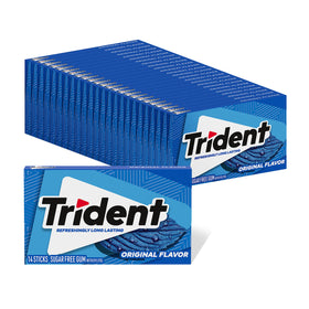 Trident Original Sugar-Free Gum packaging shows 14 pieces per pack for quick freshness.