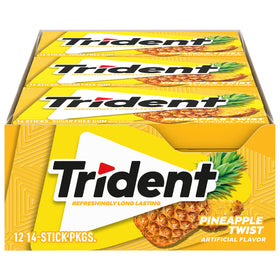 Trident Pineapple Twist gum pack with 14 sticks for on-the-go freshness.