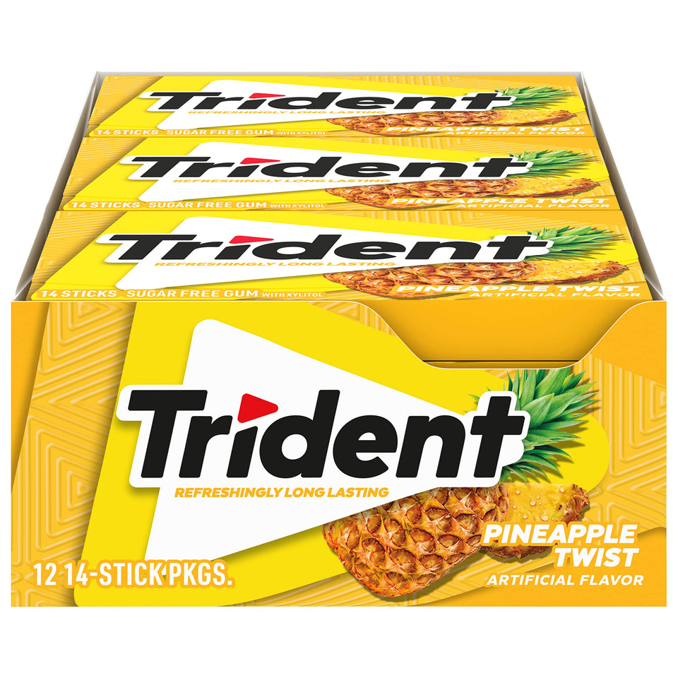 Trident Pineapple Twist gum pack with 14 sticks for on-the-go freshness.