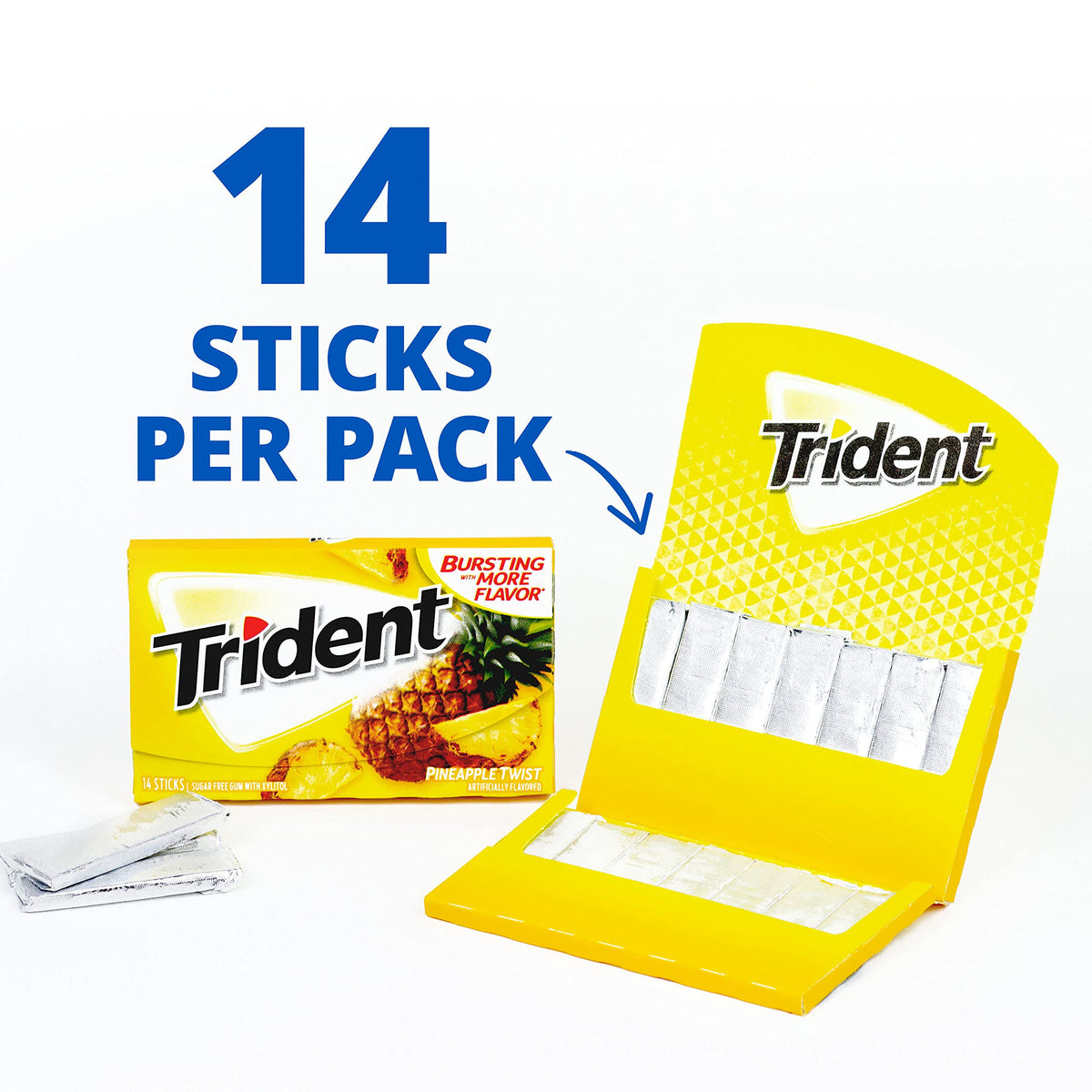Trident Pineapple Twist gum stick in hand ready to chew after meals.