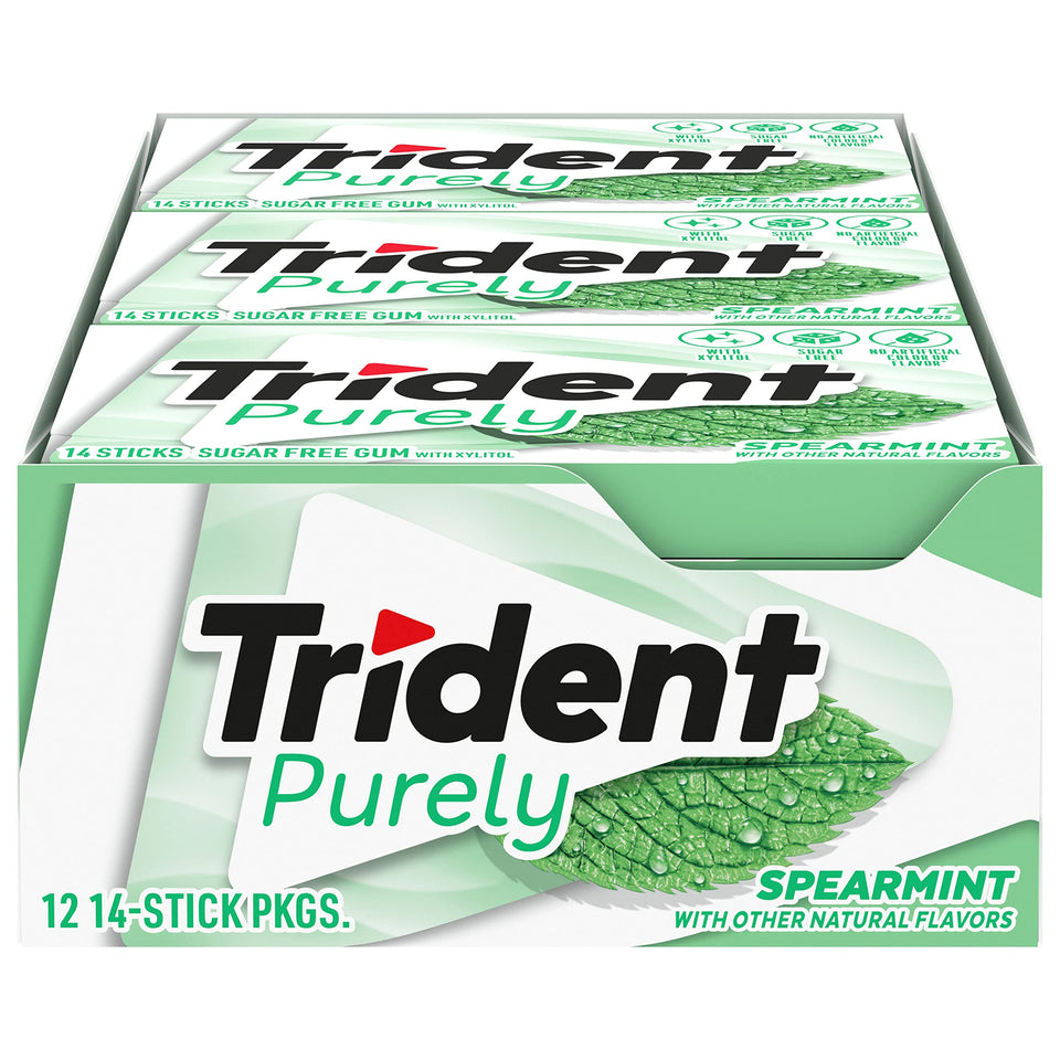 Trident Purely Spearmint gum pack-14-pieces keeps breath fresh for all-day use.
