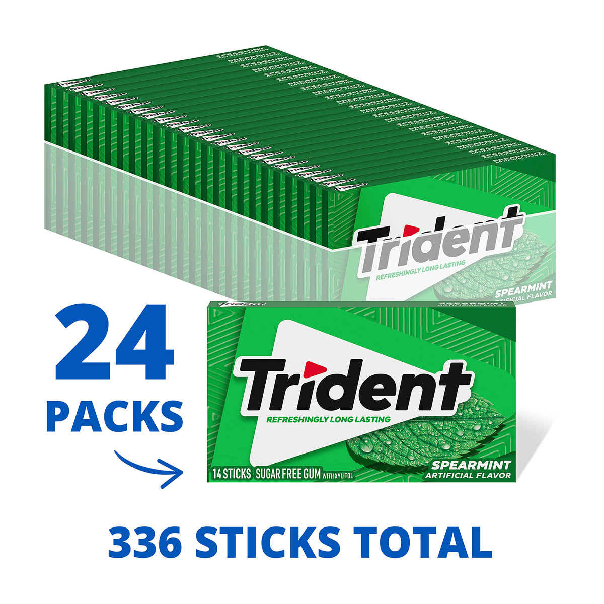 Trident Spearmint Sugar-Free Gum 14-piece packs shown for convenient pocket-ready freshness