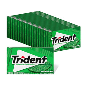 Trident Spearmint Sugar-Free Gum bulk pack box visible for freshness on demand