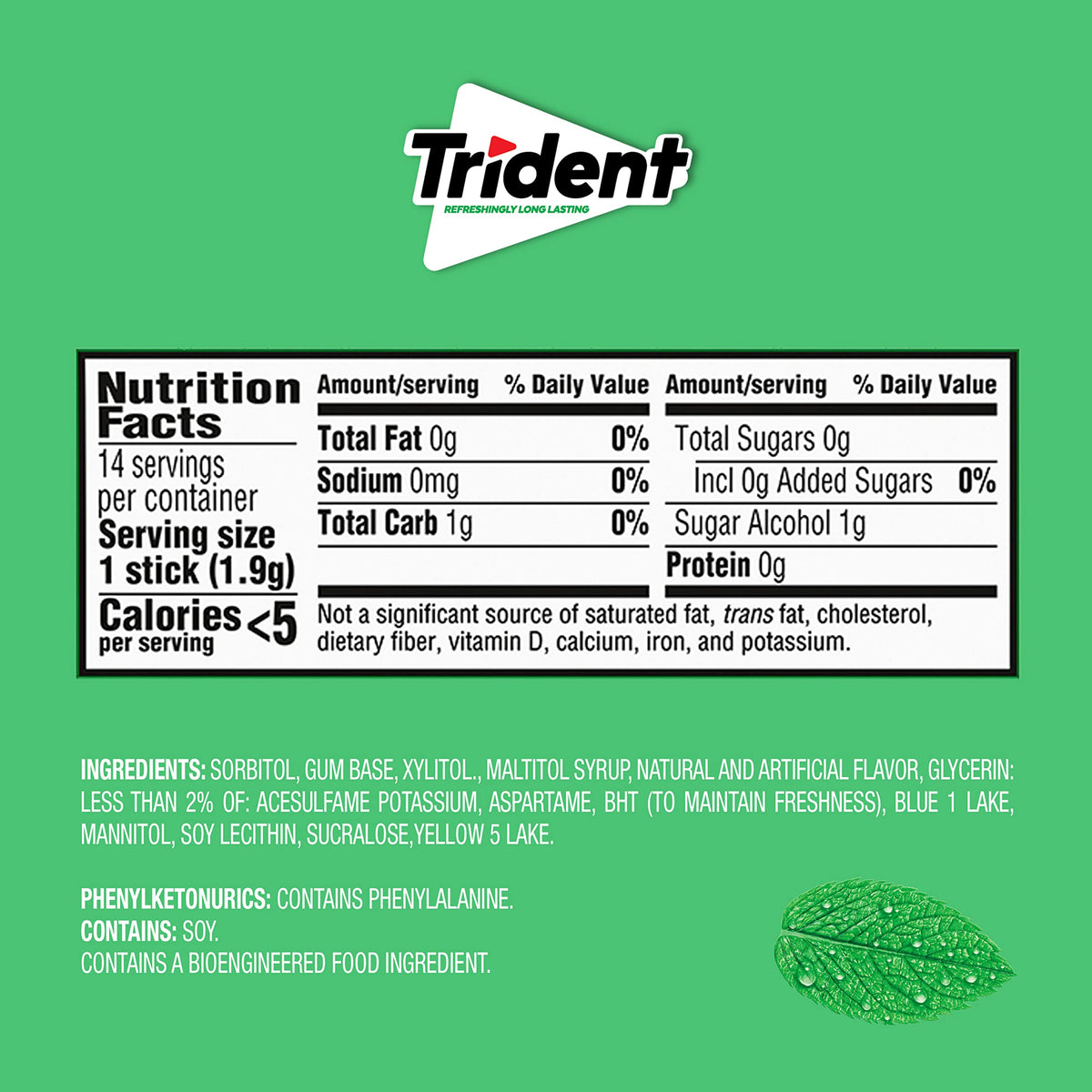 Close-up of Trident gum surface shows mint texture and sugar-free composition