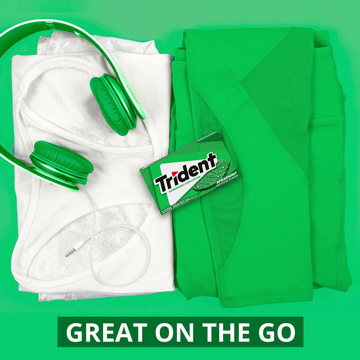 Desk or bag storage scene suggests easy access to Trident gum during workday