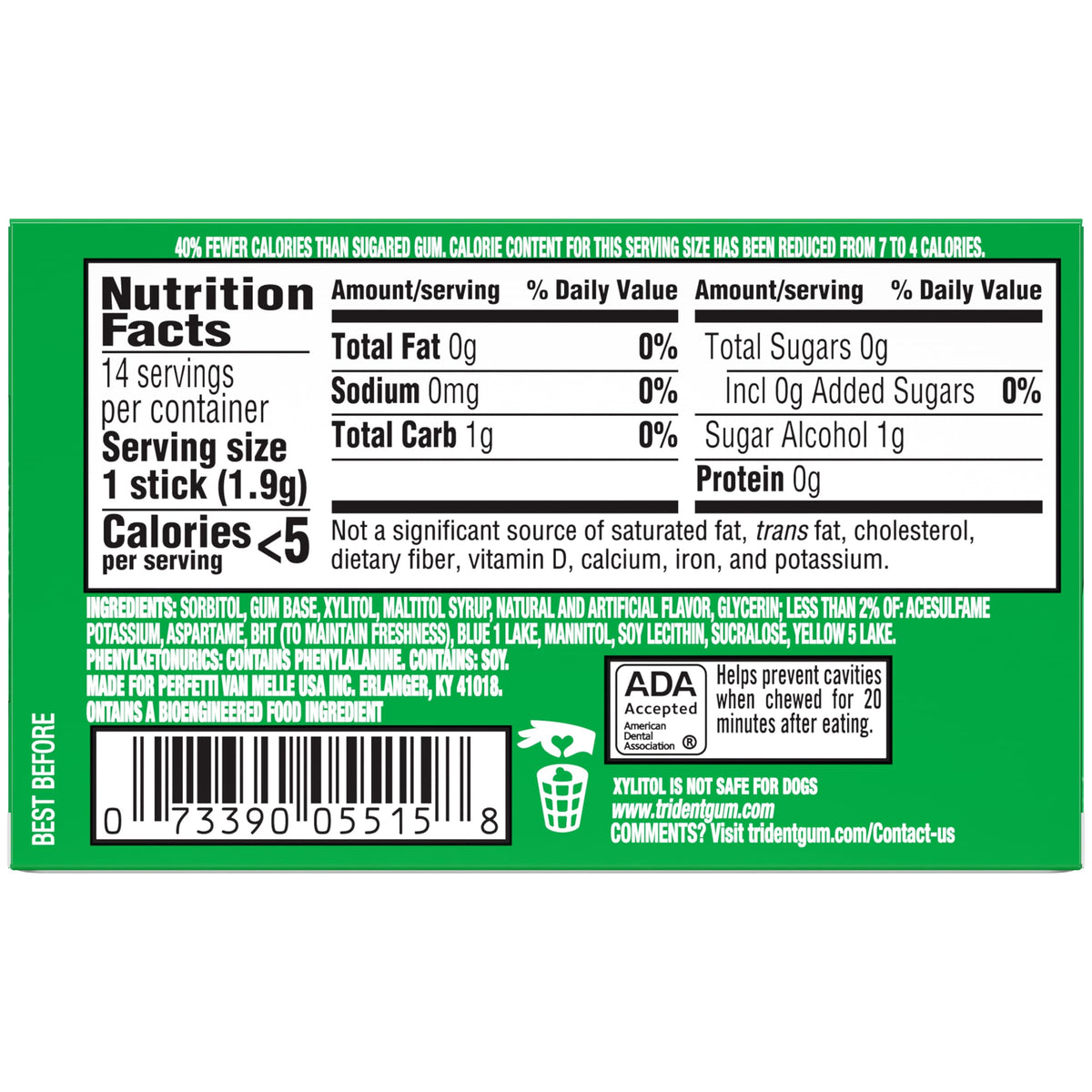 Trident Spearmint sugarfree gum 12-pack bulk for on-the-go breath