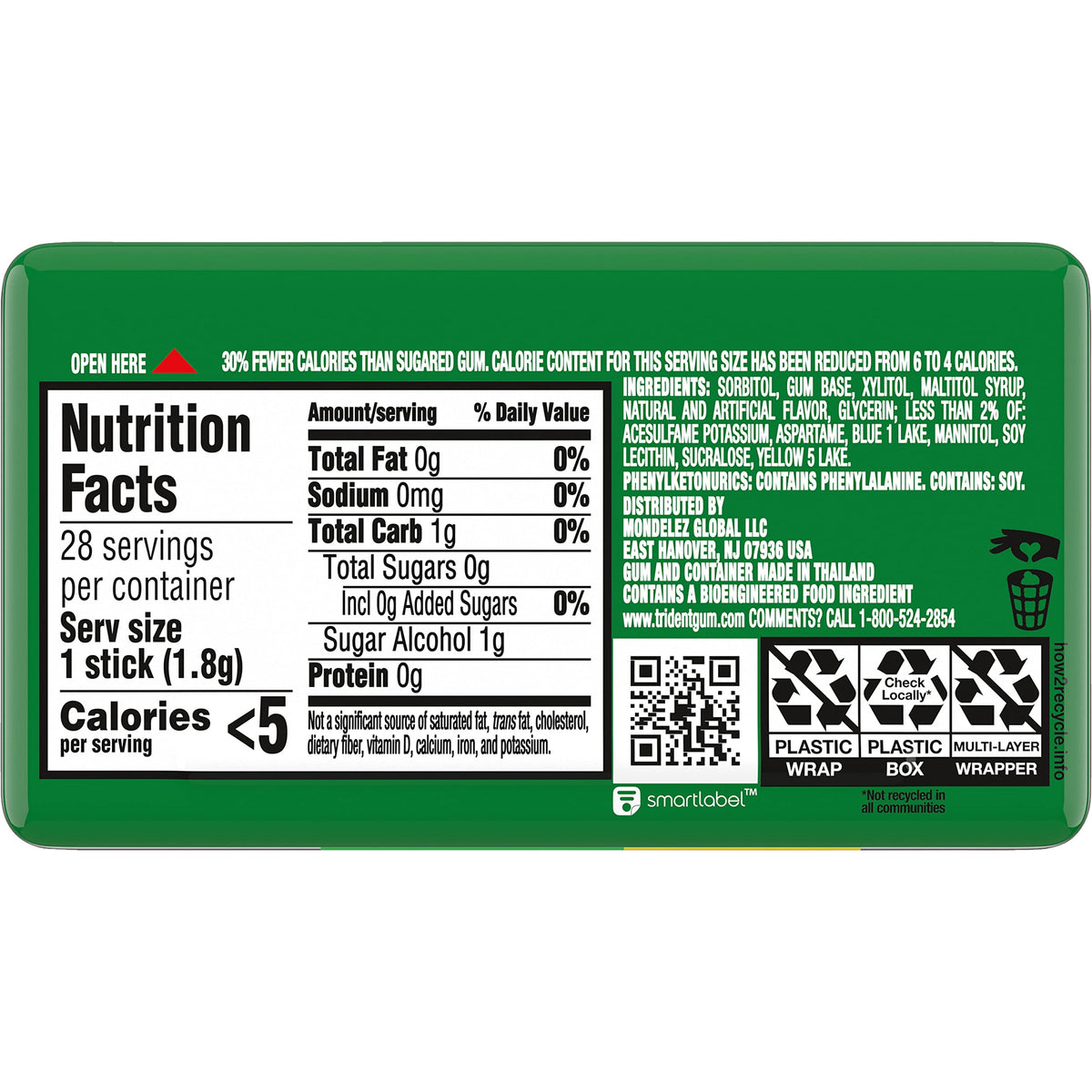 Trident Spearmint Sugar-Free gum compact carry case for travel and errands