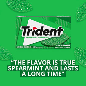 Trident Spearmint sugarfree gum flavor offers a crisp, refreshing experience