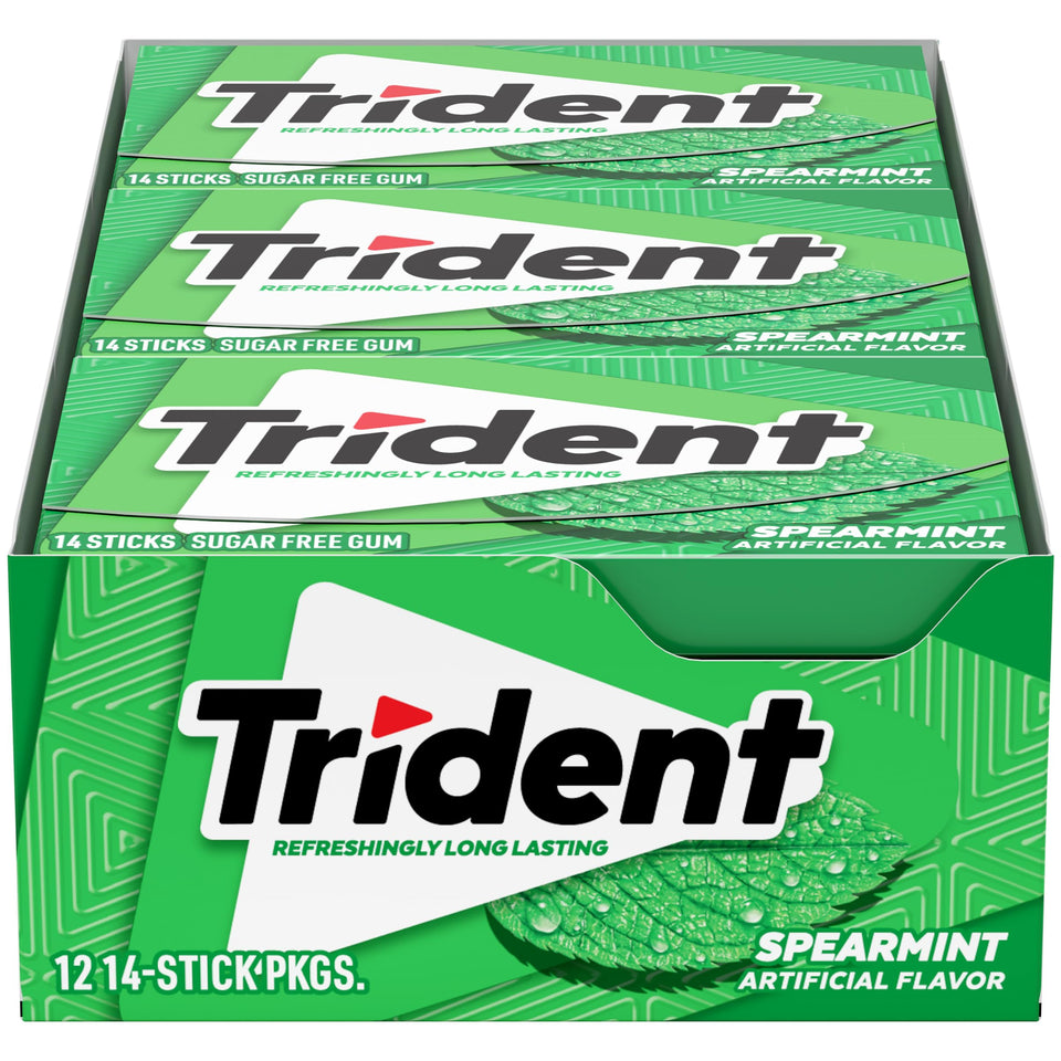 Trident Spearmint sugarfree gum packaging bulk 12-pack for freshness