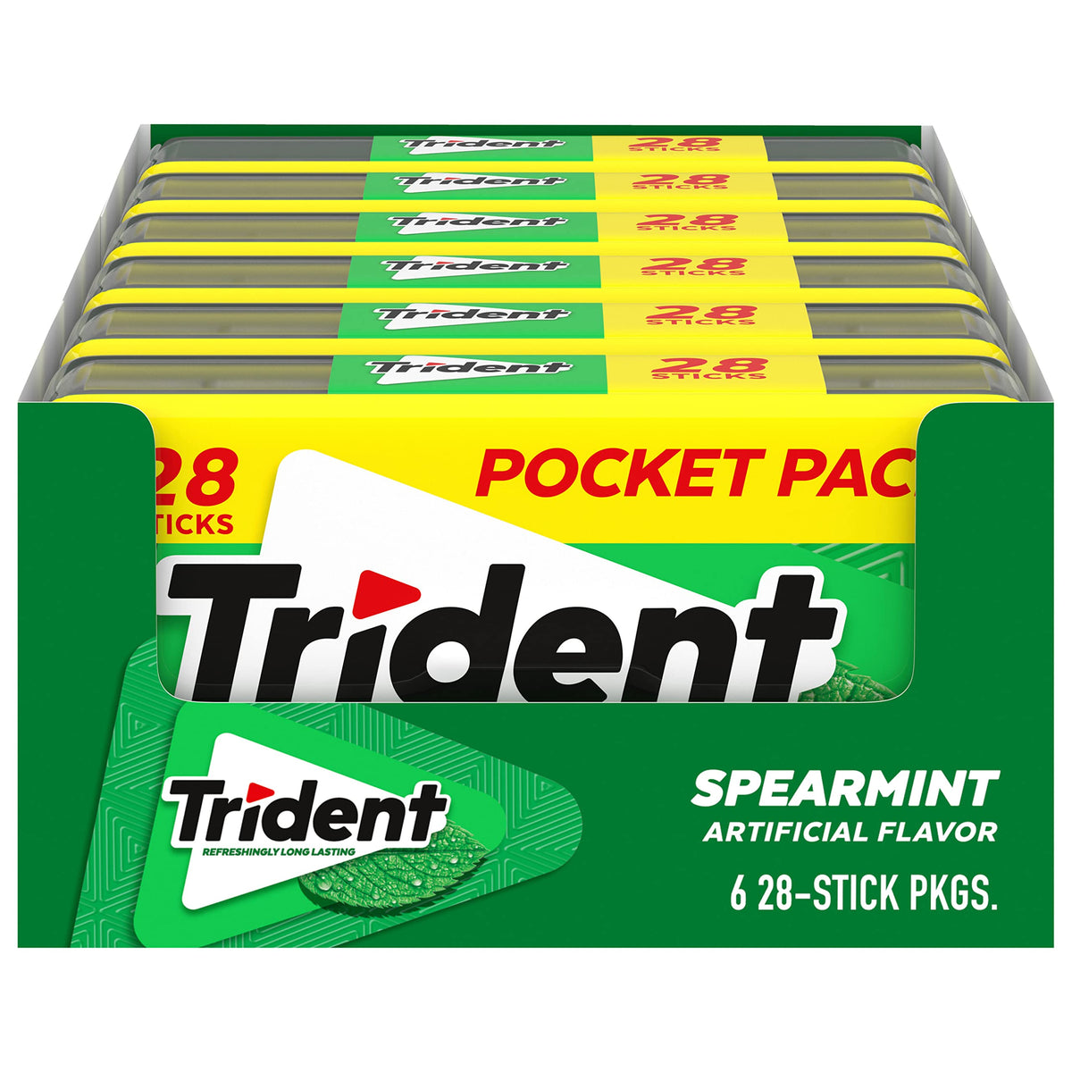 Trident Spearmint Sugar-Free gum pocket pack front view for on-the-go breath freshening