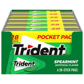 Trident Spearmint Sugar-Free gum pocket pack front view for on-the-go breath freshening