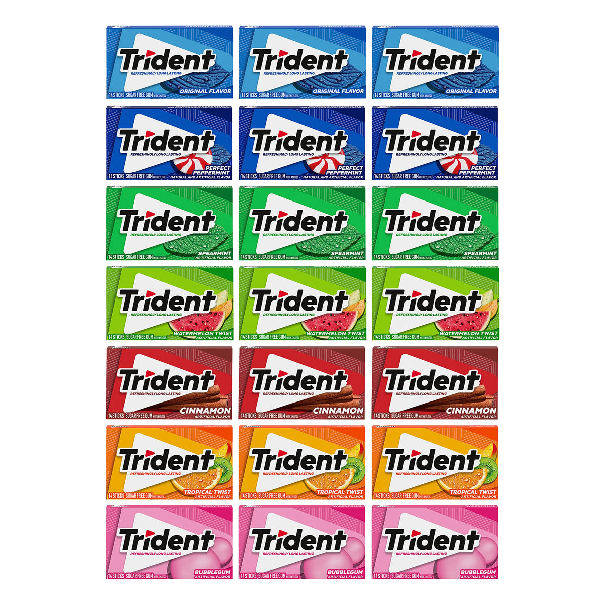 Trident sugar-free gum variety pack front view for fresh breath after meals