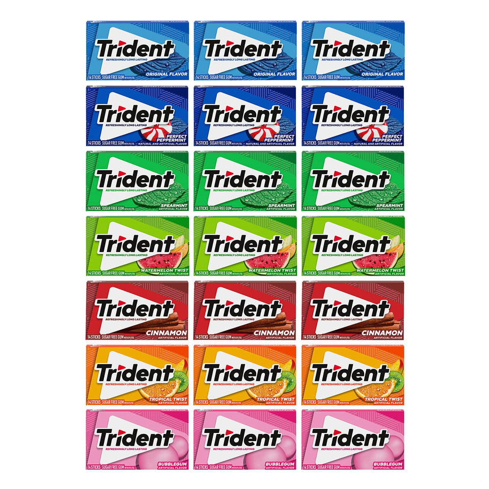 Trident sugar-free gum variety pack front view for fresh breath after meals