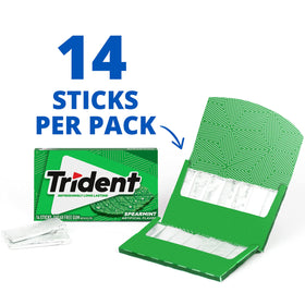 Trident Sugar-Free Gum Original front emphasizes peppermint and cinnamon blend for warmth