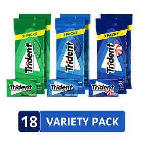 Trident Sugar-Free Gum Spearmint back highlights flavors and quantity for variety