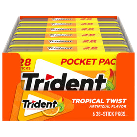 Trident Tropical Twist gum pack front highlights flavor and pocket size for on-the-go refreshment